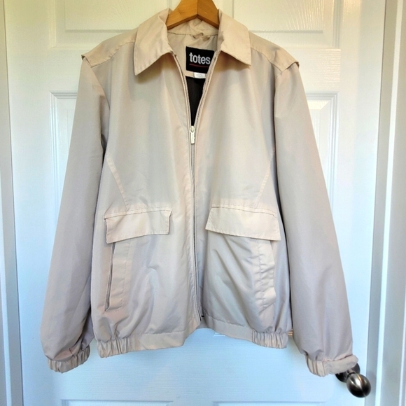 Totes Vintage Khaki Windbreaker Full Zip Golf Rain Jacket Men's Medium - Picture 1 of 16